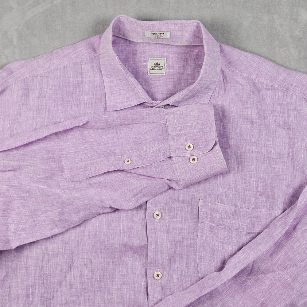 Peter Millar 100% Linen Shirt Mens XL Purple Long Sleeve Button‎ Up Relaxed
